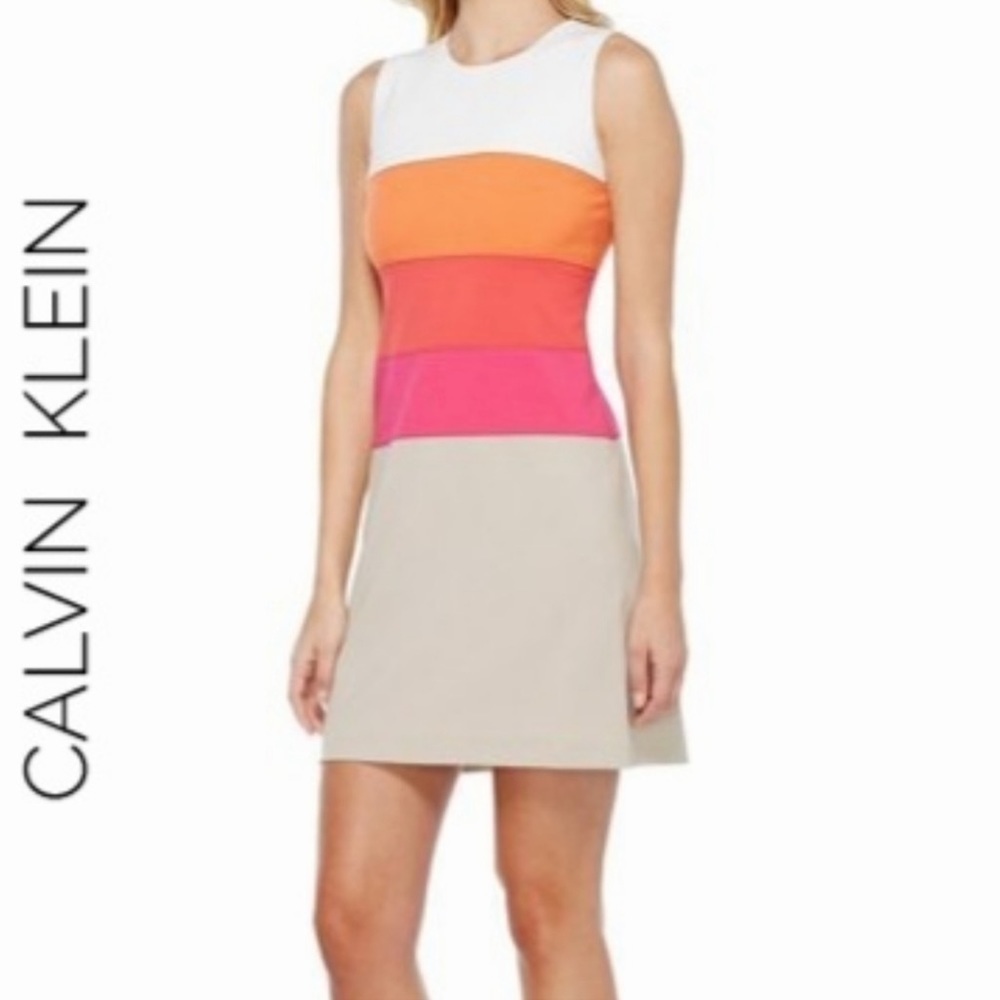 NWOT Calvin Klein Colorblock Midi Dress stripes size 2